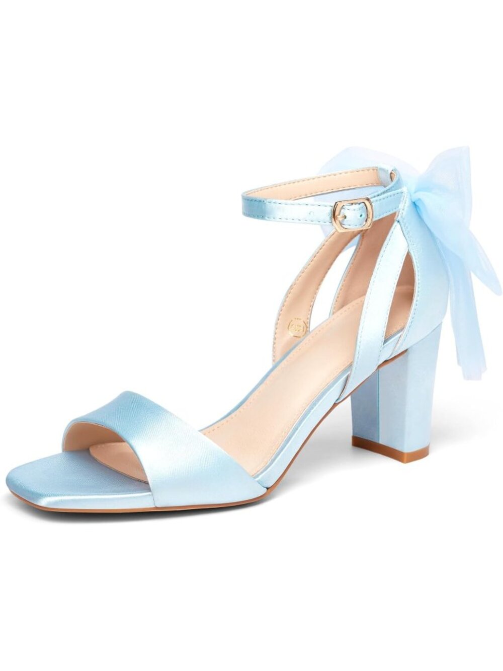 🆕Women's Light Blue Bow Tie Heeled Sandals One Strap Satin Dress Wedding Shoes
